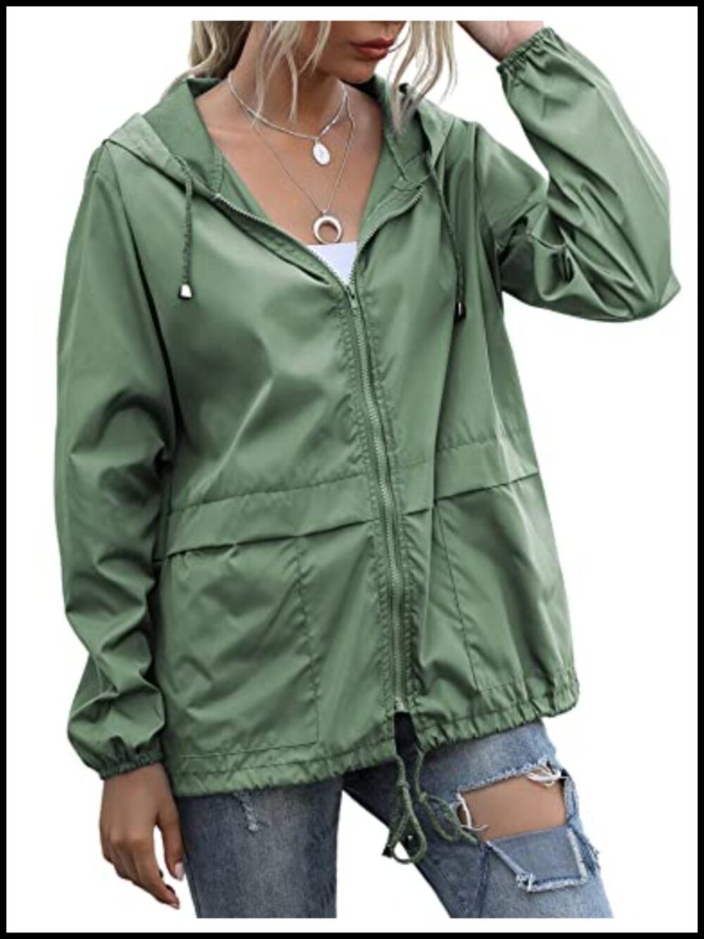 Women's Lightweight Waterproof Raincoat Packable Hooded Anorak